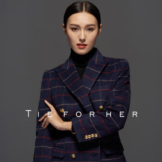 TF058粗纺深蓝格纹双排上衣 商品图2