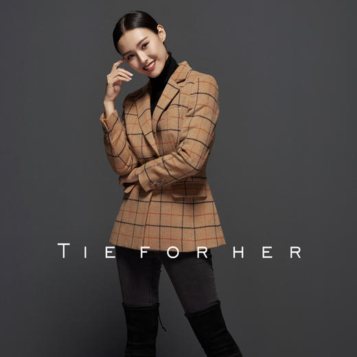 TF055粗纺浅驼格纹单排上衣 商品图0