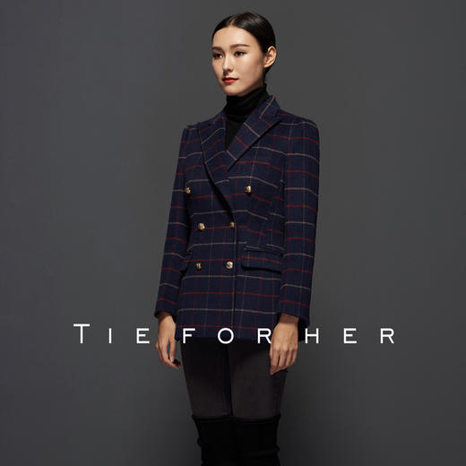 TF058粗纺深蓝格纹双排上衣 商品图1