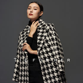 TF046双排大鱼嘴领千鸟格大衣