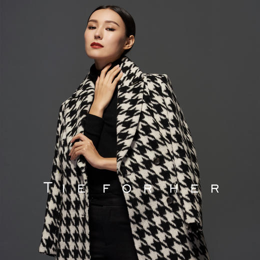 TF046双排大鱼嘴领千鸟格大衣 商品图0