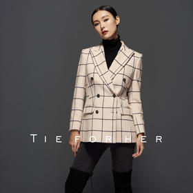 TF056粗纺米白窗格双排上衣
