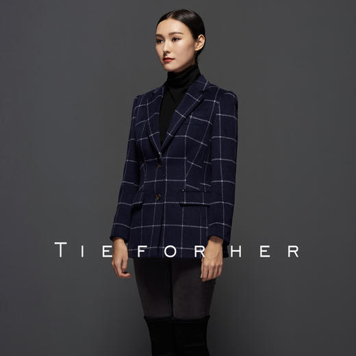 TF057粗纺蓝白窗格单排上衣 商品图1