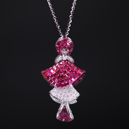 「红绫艳」 隐形镶嵌红宝石钻石吊坠 商品图2