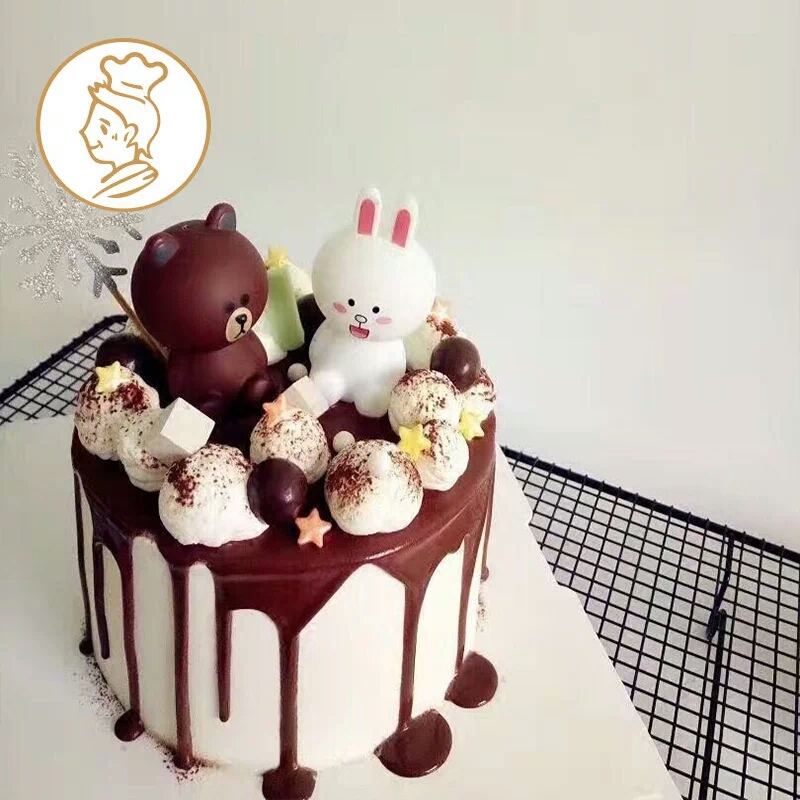 生日蛋糕装饰摆件熊兔手办公仔摆件布朗熊可妮兔6件套食品级材料6厘米