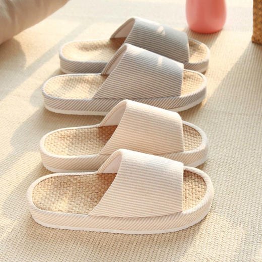 【优美】日系木地板亚麻拖鞋 商品图0