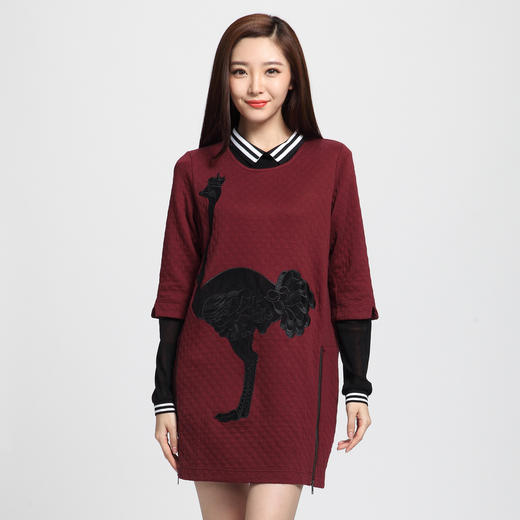 水淼女装新款韩版宽松加大码女装秋季中袖连衣裙女s15qy5606