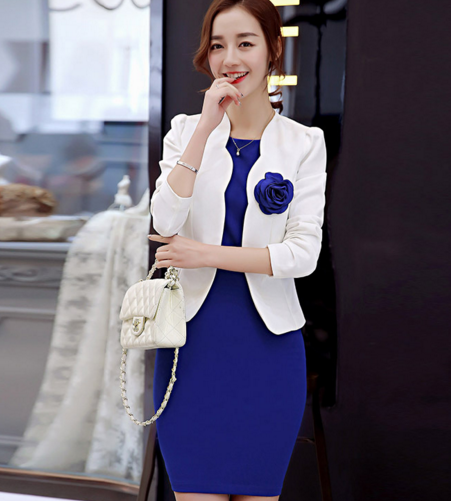 AL YM317  新款韩版修身时尚收腰两件套（配胸花）