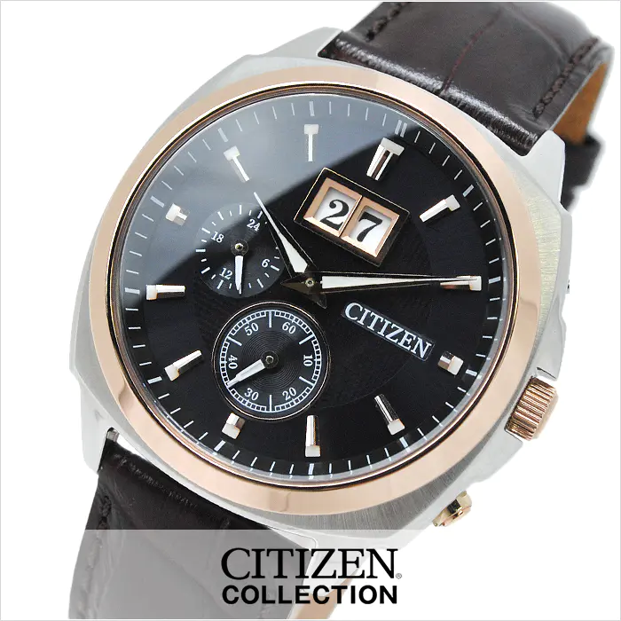 西铁城 皮表带男表 光动能 日历显示 bt0084