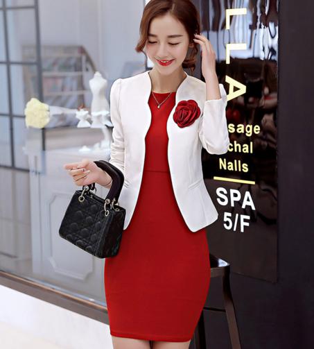 AL YM317  新款韩版修身时尚收腰两件套（配胸花） 商品图1