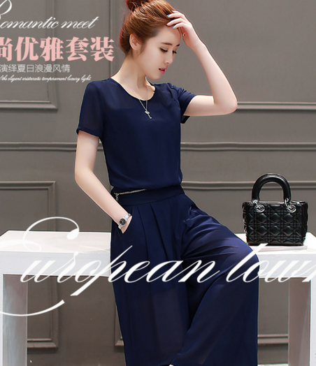 CQ swcs2030 新品T恤+阔腿裤时尚气质显瘦短袖OL气质