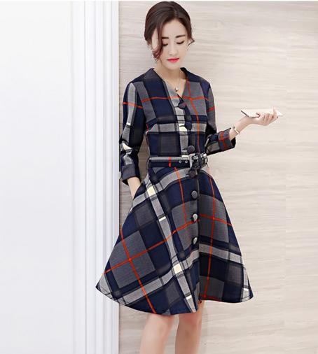 cq xhdcta19 欧美大牌格子连衣裙