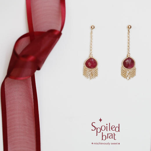SpoiledBart Jewelry 进口14K注金 原创设计 天然红宝石 耳钉 商品图2