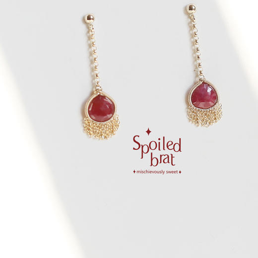 SpoiledBart Jewelry 进口14K注金 原创设计 天然红宝石 耳钉 商品图0