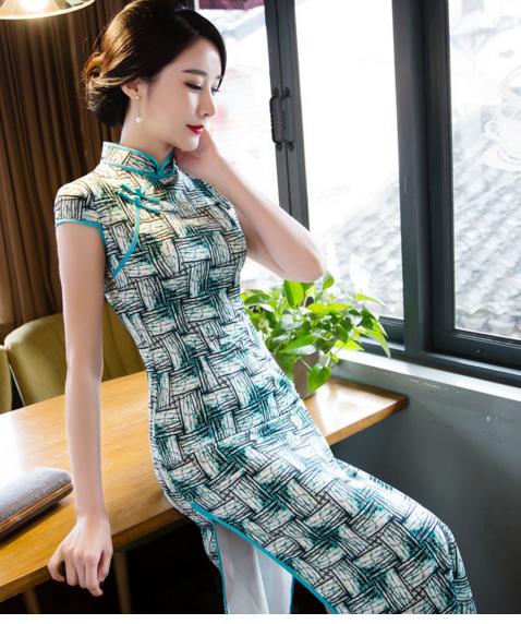 TX 119 新款格子款复古长款旗袍 商品图1