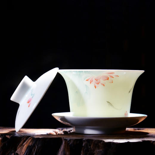 二十四器景德镇手绘粉彩影青陶瓷盖碗泡茶器功夫茶具茶杯三才茶碗 商品图0