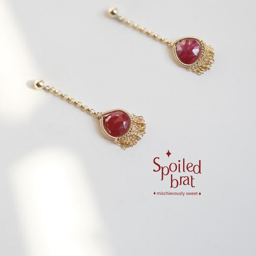 SpoiledBart Jewelry 进口14K注金 原创设计 天然红宝石 耳钉 商品图1