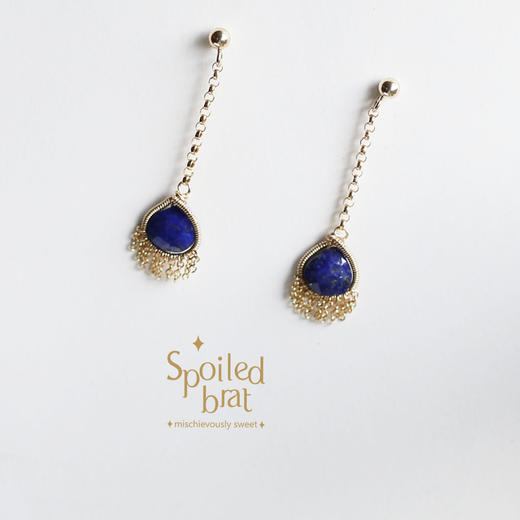 SpoiledBart Jewelry 进口14K注金 天然青金石 原创设计 耳钉 商品图0