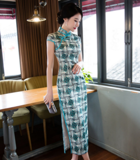 TX 119 新款格子款复古长款旗袍