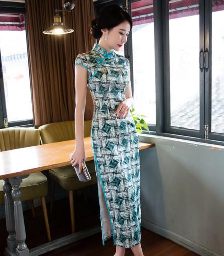 TX 119 新款格子款复古长款旗袍 商品图0
