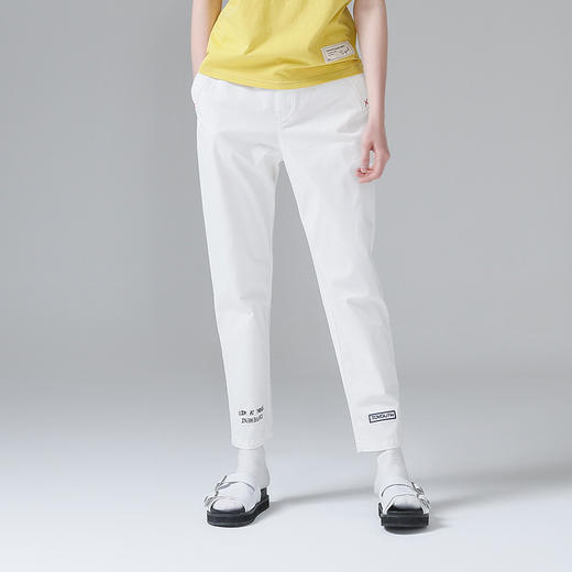 初语2017夏装新款字母刺绣显瘦直筒裤女白色休闲裤个性长裤子