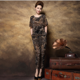 CQ XALHXGLR1609 夏季印花圆领中袖T恤+长款套装套裙