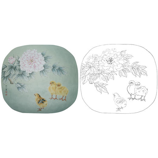 工笔动物白描底稿-李保山-鸡小品《吉祥富贵》-多种白描尺寸可选-EL06 商品图0
