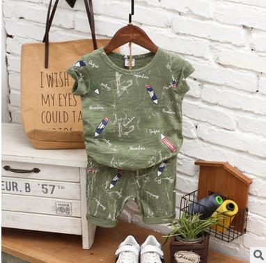 【童装】夏季新款童装 满印铅笔纯棉儿童短袖短裤套装 韩版男女童套装 商品图2