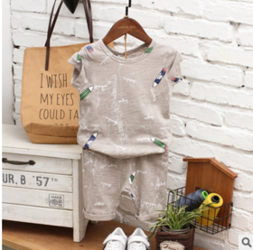 【童装】夏季新款童装 满印铅笔纯棉儿童短袖短裤套装 韩版男女童套装