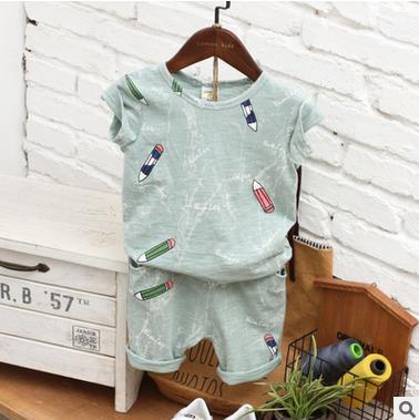 【童装】夏季新款童装 满印铅笔纯棉儿童短袖短裤套装 韩版男女童套装 商品图4