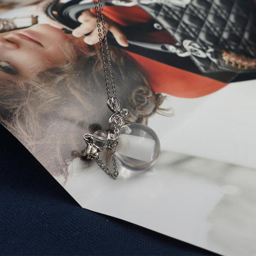 蝴蝶结锁骨链  天然粉晶/东陵玉/茶晶/白水晶精油瓶 多款可选 精油项链s925银链 商品图2