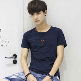 【服饰鞋包】圆领薄款打底衫夏季男式短袖t恤半袖修身上衣服黑白色潮男装
