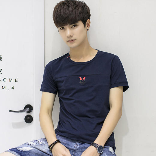 【服饰鞋包】圆领薄款打底衫夏季男式短袖t恤半袖修身上衣服黑白色潮男装 商品图0