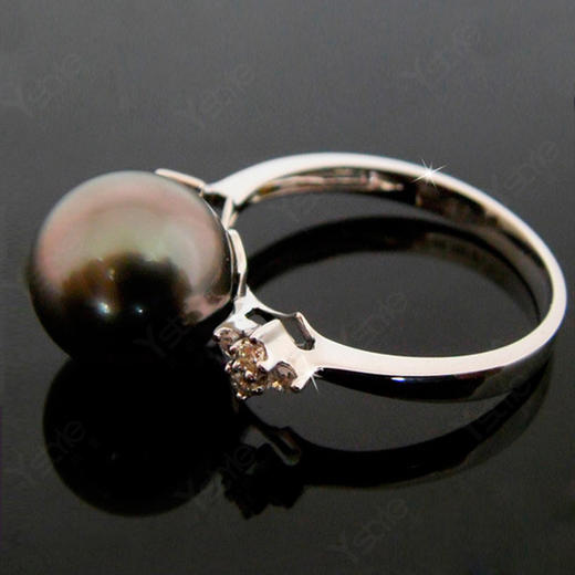 ystyle礼品珠宝18k金钻石镶嵌黑珍珠戒指101mm