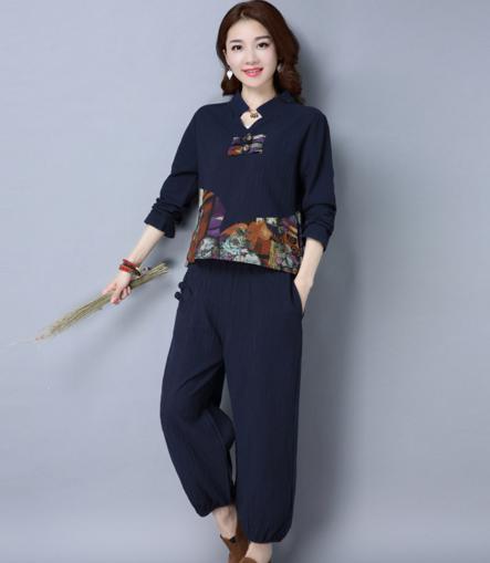 F GN6018 春夏民族风棉麻宽松休闲套装 商品图2