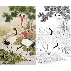 竖幅工笔花鸟白描底稿-仙鹤-金鸿钧《松鹤长春》-多种白描尺寸可选-JR15