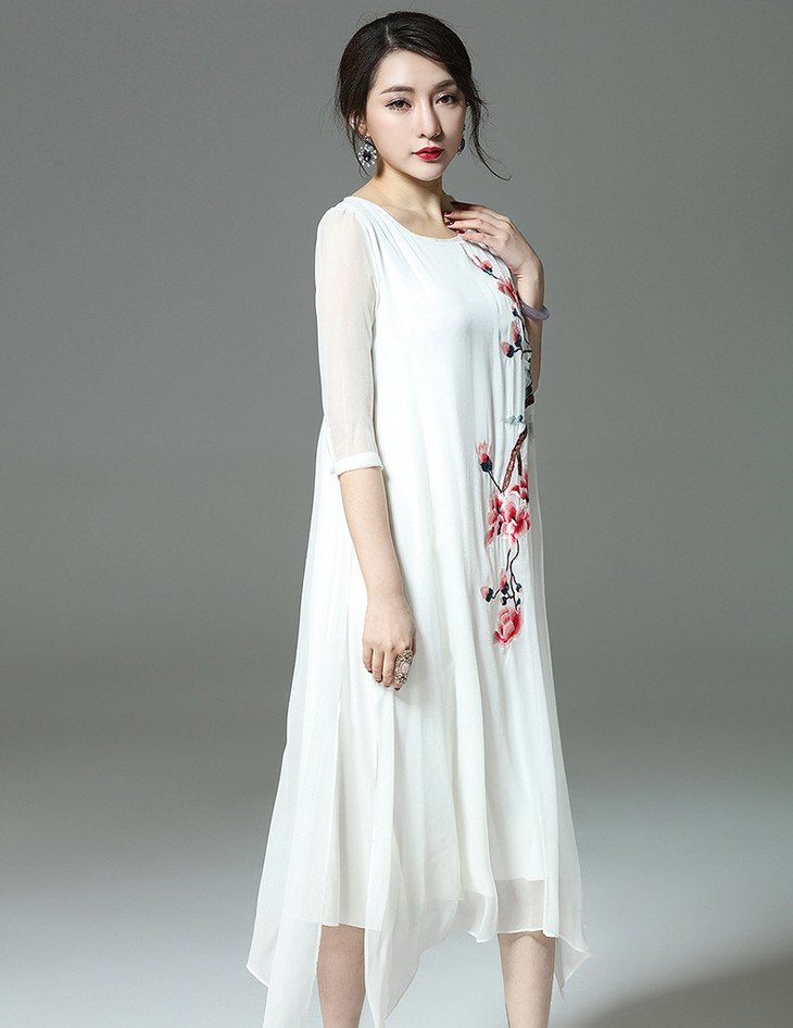 限量立拍立发苏夏真丝刺绣大码连衣裙17030