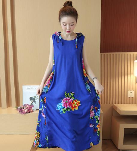 【6.18预，半价抢】F GN6032 春夏新款民族风复古印花长裙 商品图0