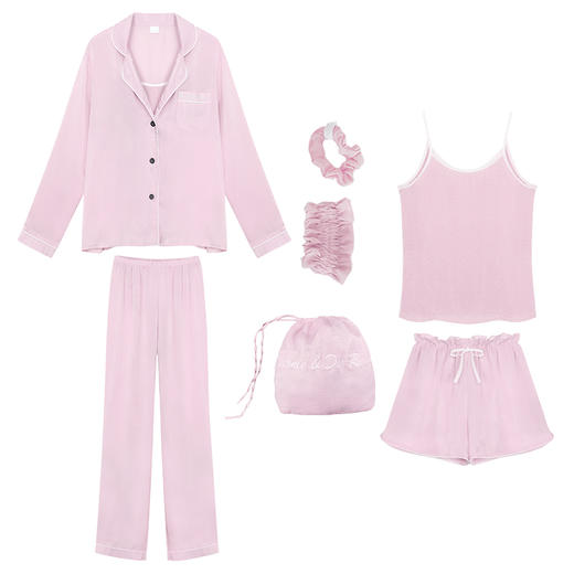 【优美】夏季薄款真丝家居服七件套 商品图1