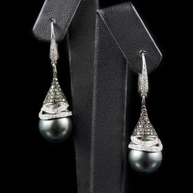 「白天与黑夜」黑白钻黑珠耳坠