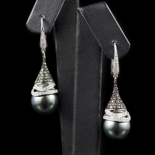 「白天与黑夜」黑白钻黑珠耳坠 商品图0