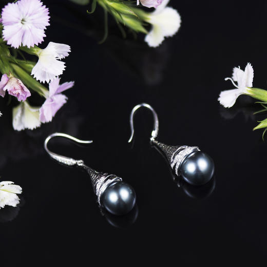 「白天与黑夜」黑白钻黑珠耳坠 商品图4