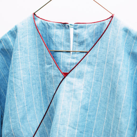 衣糊【苁蓉】亚麻 后褶裥v领贯头短衫 现货