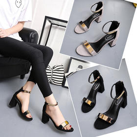 【服饰鞋包】*女中跟高跟鞋春夏天韩版一字扣粗跟女士百搭学生女鞋