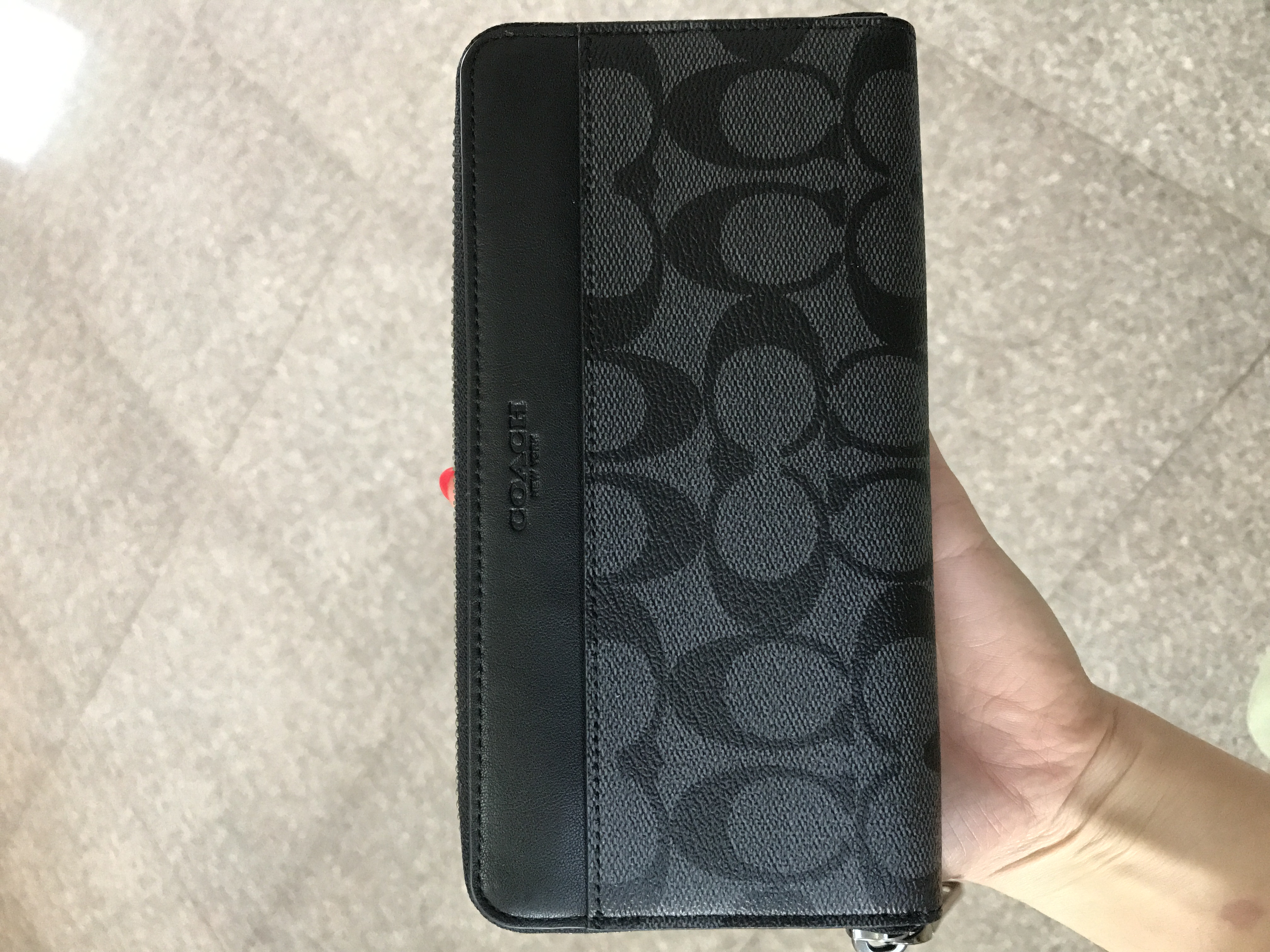 【加拿大】特价COACH 长款男士皮夹 长款男士钱包  黑灰色压花皮夹 纯黑色皮夹 顺丰包邮不退不换