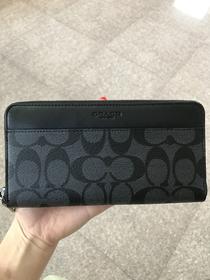 【加拿大】特价COACH 长款男士皮夹 长款男士钱包  黑灰色压花皮夹 纯黑色皮夹 顺丰包邮不退不换