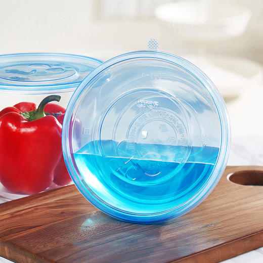 喇叭花一次性汤碗一次性塑料碗打包饭盒圆形透明带盖外卖便当盒蓝盖 商品图2