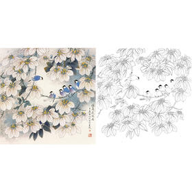 工笔花鸟白描底稿-王庆升《摇荡花间雨》斗方小品册页-多种白描尺寸可选-QB15