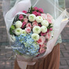 幸福摩天轮丨11朵粉玫瑰蓝绣球乒乓菊混合花束 商品缩略图3