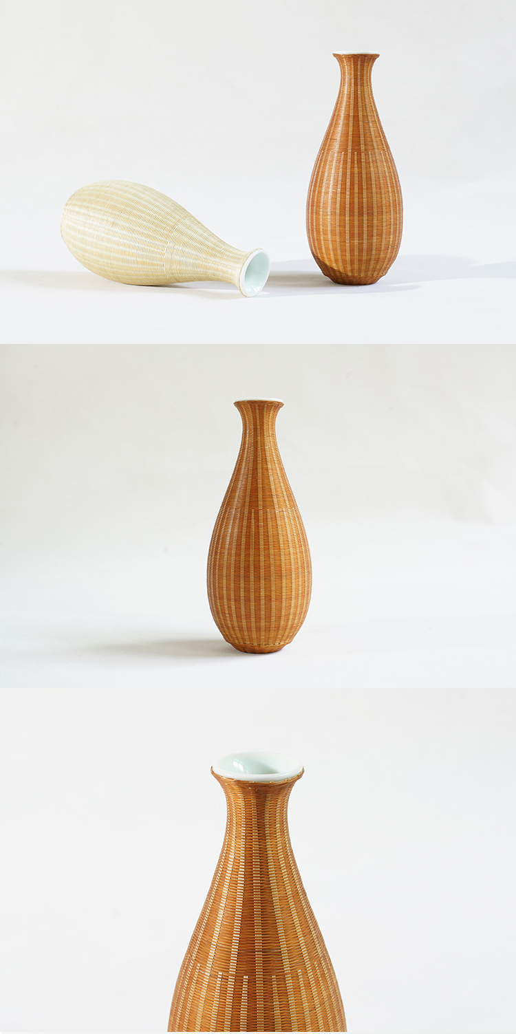 新品自然家竹丝扣瓷瓷胎竹编陶瓷桌面摆件禅意小花瓶母亲节礼物